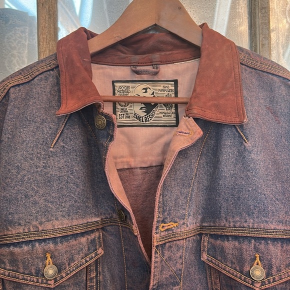 Shelbeshop Men's Denim Jacket with Brown Accents XL - Picture 2 of 7